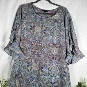 Zac & Rachel Woman Plus Size 3xl Multicolor Paisley Silky Top Long‎ Sleeve